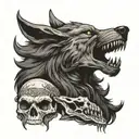 werewolf with wolf skull wearing tattoo design idea