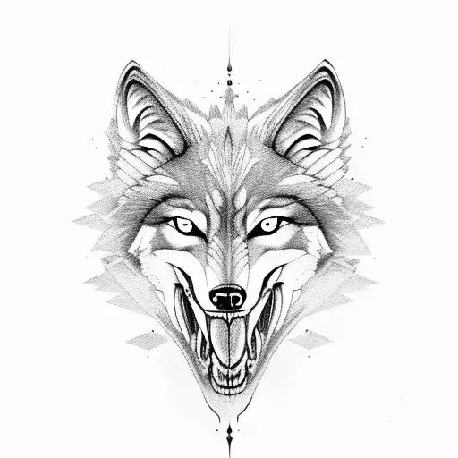 Wolf with open mouth and a skull in the mouth tattoo design idea