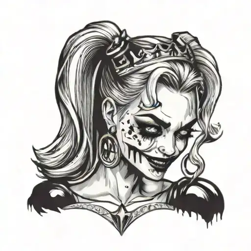 Harley Quinn Crying smiling wearing a crown  tattoo design idea