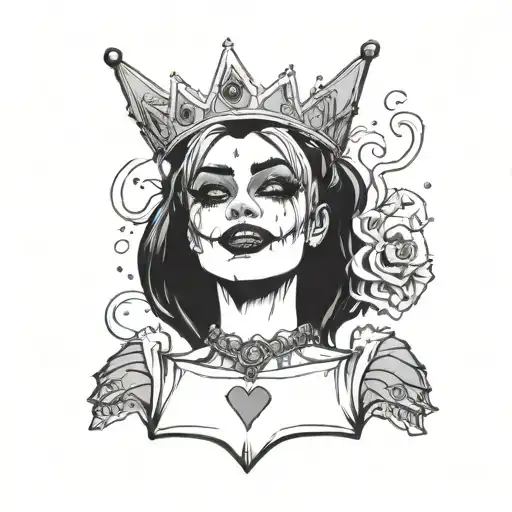 harley quinn with a crown crying smoking a cigarette tattoo design idea