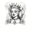 harley quinn with a crown crying smoking a cigarette tattoo design idea