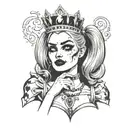 harley quinn with a crown crying smoking a cigarette tattoo design idea