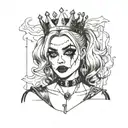 harley quinn with a crown crying smoking a cigarette tattoo design idea