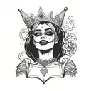 harley quinn with a crown crying smoking a cigarette tattoo design idea