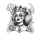 harley quinn with a crown crying smoking a cigarette tattoo design idea