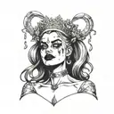 harley quinn with a crown crying smoking a cigarette tattoo design idea