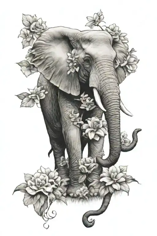 Elephant, flower, my family's keeper tattoo design idea