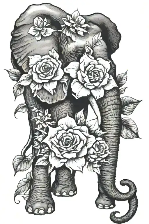 Realism "Elephant Flower My Family's Keeper" Tattoo Idea BlackInk AI