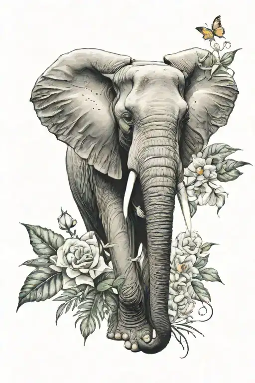 Elephant flower  tattoo design idea