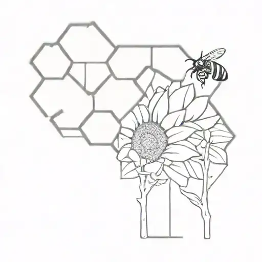 sunflower inside puzzle piece with bee hive tattoo design idea