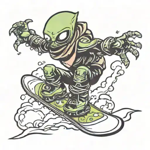 alien riding a snowboard  tattoo design idea