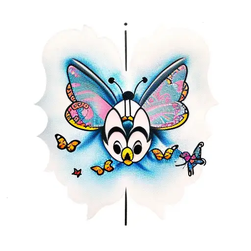 butterfly with mickey mouse in wings tattoo design idea