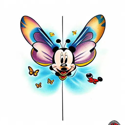 butterfly with mickey mouse in wings tattoo design idea