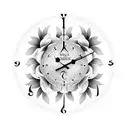 Clock with Roman numerals surrounded by a wreath of flowers tattoo design idea