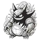 gengar pokémon using warrior armor sited ina bonfire tattoo design idea