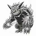 gengar pokémon using warrior armor sited ina bonfire tattoo design idea