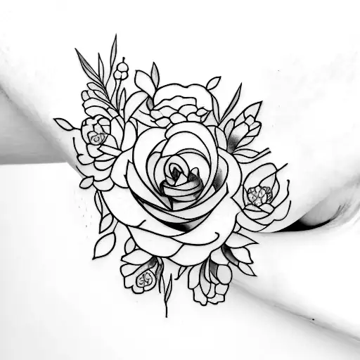 A delicate bouquet of flowers held by hands, representing the love and trust in Jesus tattoo design idea
