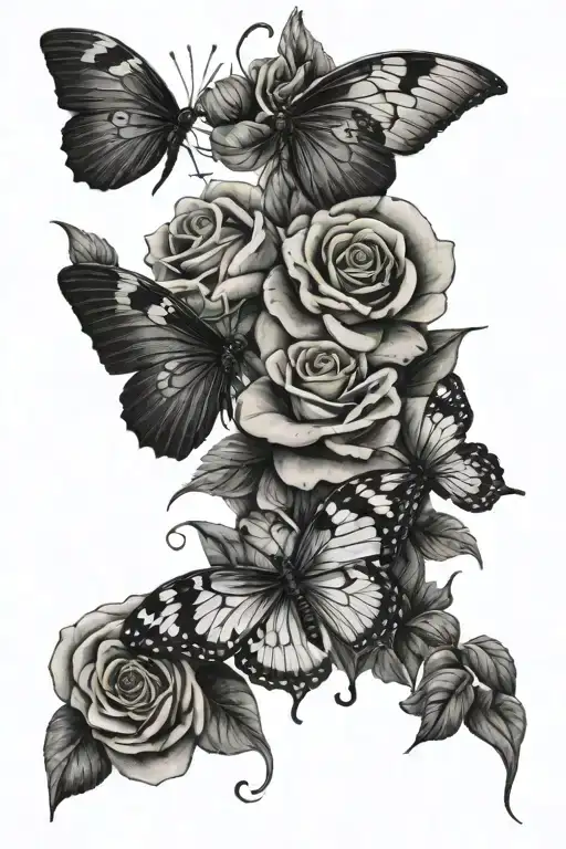 roses snake wrapped butterfly perched tattoo design idea