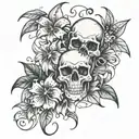 black lily flowers with skull and spiders tattoo design idea