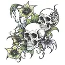 black lily flowers with skull and spiders tattoo design idea