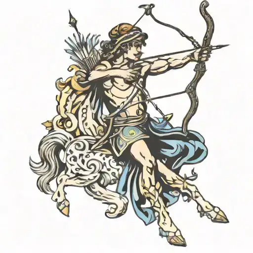 Sagittarius archer shooting 3 arrows pointing tattoo design idea