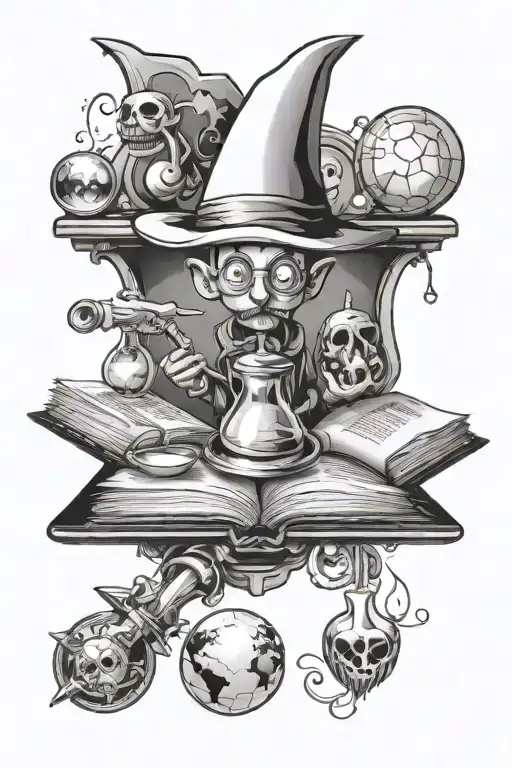 The Alchemist book style illustration tattoo design idea