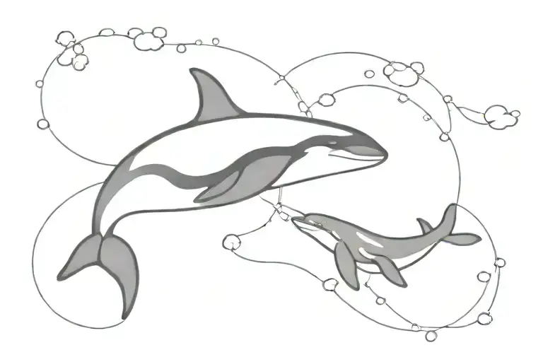 Realistic tattoo of a killer whale and baby turtle in the sky tattoo design idea