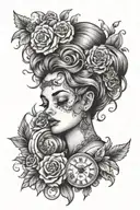 time and lady crying face tattoo design idea