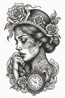 time and lady crying face tattoo design idea