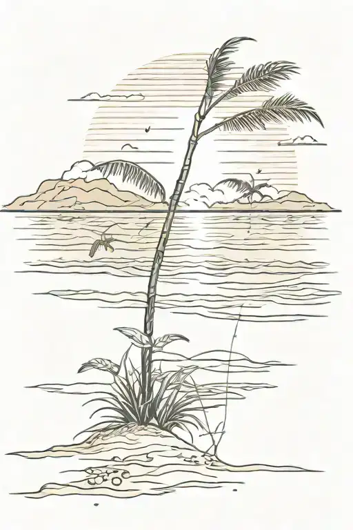 Sunrisre on sand beach scene tattoo design idea