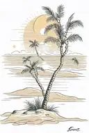 Sunrisre on sand beach scene tattoo design idea