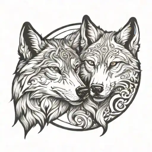 two wolfes (male and female) that look like yin yang tattoo design idea