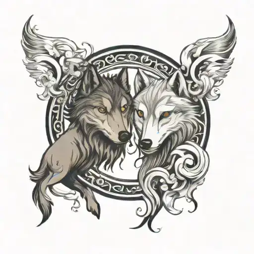 two wolfes (male and female) in yin yang positions tattoo design idea