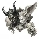 devil and angel with clouds tattoo design idea
