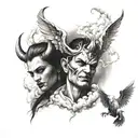 devil and angel with clouds tattoo design idea