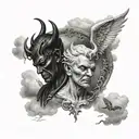 devil and angel with clouds tattoo design idea