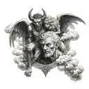 devil and angel with clouds tattoo design idea