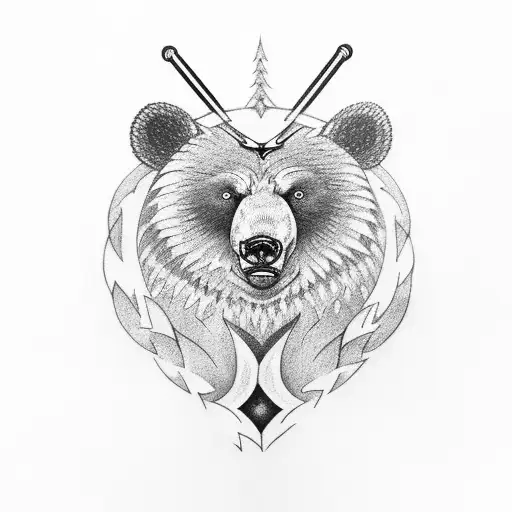 A Norse-inspired bear memorial in black-grey style tattoo design idea