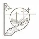 the words "Via Dolorsa" with a path cut through them that leads to a hill with three crosses on it tattoo design idea