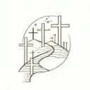 the words "Via Dolorsa" with a path cut through them that leads to a hill with three crosses on it tattoo design idea