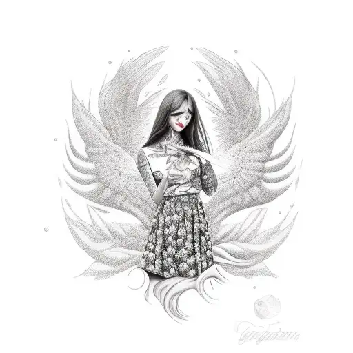 A cute girl eats her hand tattoo design idea