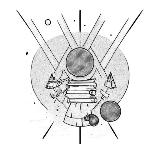 bookish theme with space elements and hidden mental illness symbols  tattoo design idea