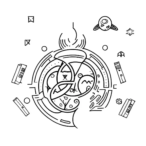 bookish theme with space elements and hidden mental illness symbols  tattoo design idea