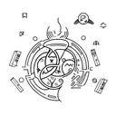 bookish theme with space elements and hidden mental illness symbols  tattoo design idea