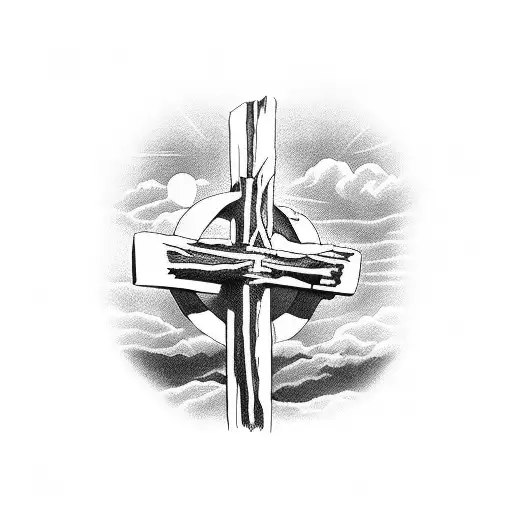 Three crosses representing the crucifixion of Christ, only the crosses and the landscape tattoo design idea