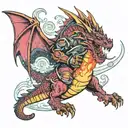 A cosmic firefighter battling a fire-breathing dragon in space tattoo design idea