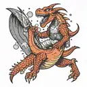 A cosmic firefighter battling a fire-breathing dragon in space tattoo design idea