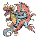 A cosmic firefighter battling a fire-breathing dragon in space tattoo design idea