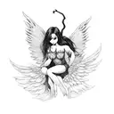 simple dark fairy imp laying on a branch large wings tattoo design idea