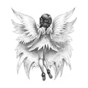 simple dark fairy imp laying on a branch large wings tattoo design idea